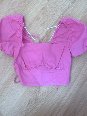 Princess Polly Pink Puff-Sleeve Cropped Top